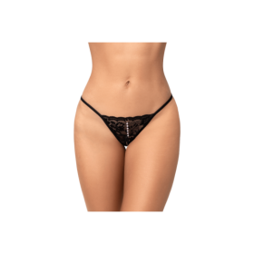 String ouvert noir en dentelle avec perle suspendue
